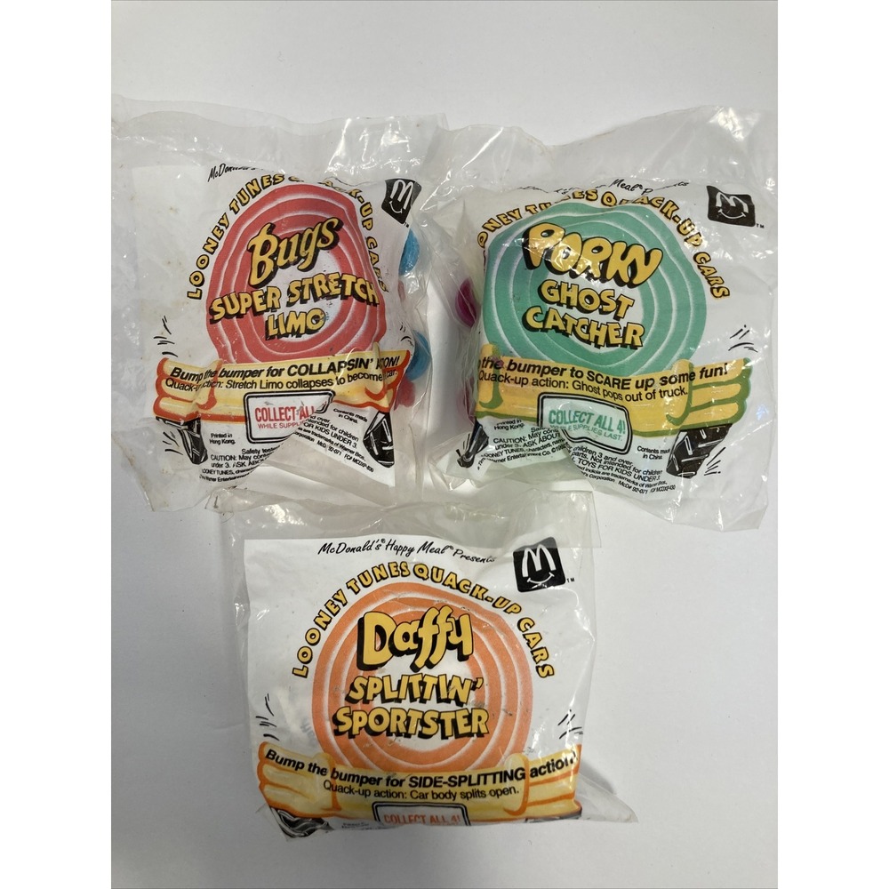 McDonalds Looney Tunes Quack-Up Cars 1992 Happy Meal Toys Set 3 Bugs Daffy Porky